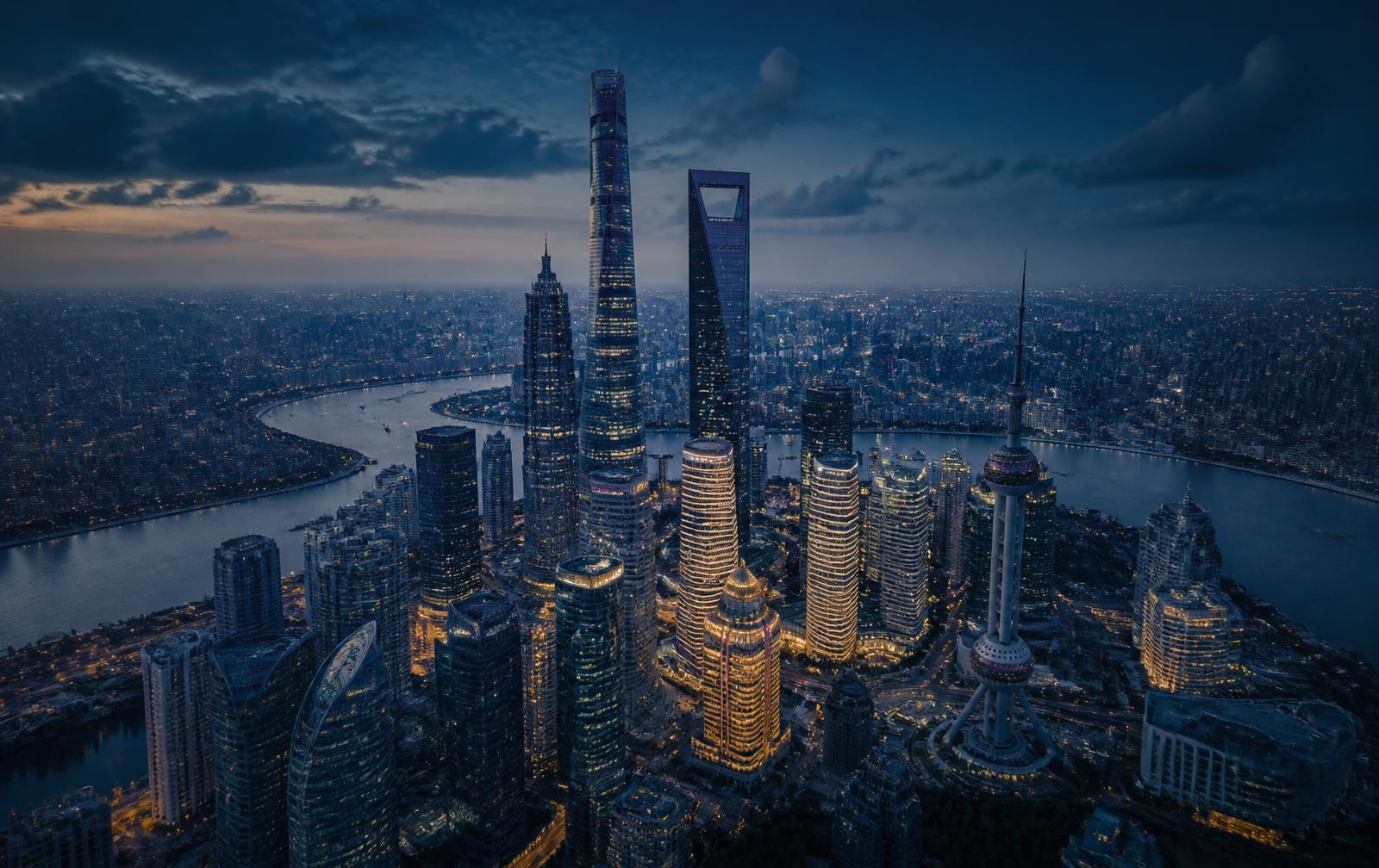 Shanghai skyline at blue hour